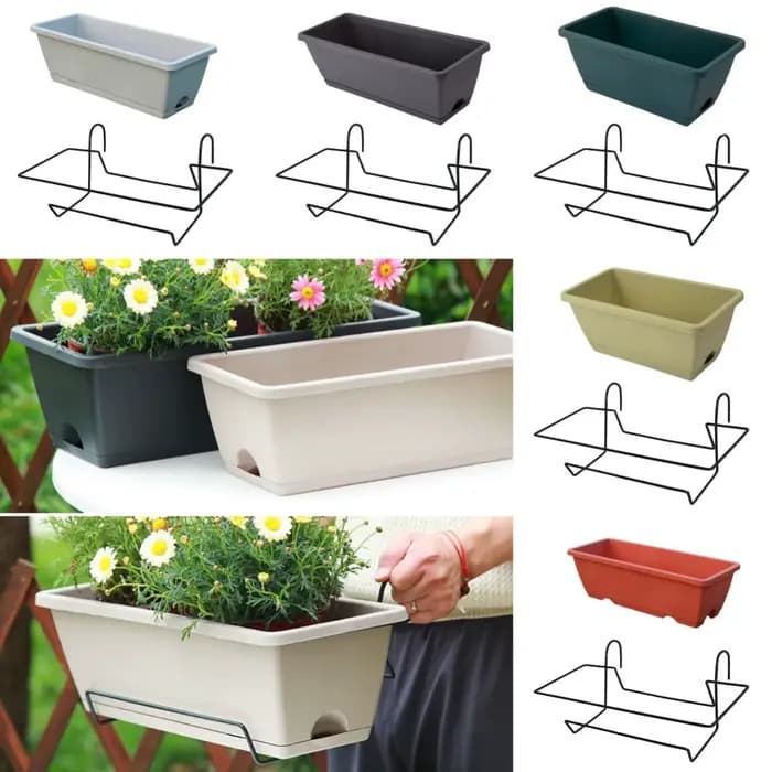 1 ensemble de plantes de balcon, jardinière de fleurs de légumes avec plateau et support, jardin en plastique, Simple, rectangulaire, suspendu, Long Pot de fleurs
