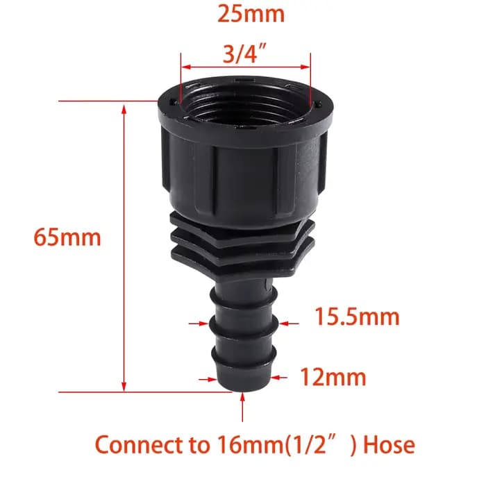 Filetage mâle femelle 1/2 3/4 à 1/2 3/4 1 pouce, connecteur barbelé pour tuyau d'arrosage 16mm 20mm