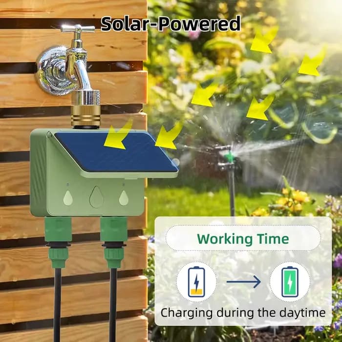 Programmateur d'arrosage intelligent Tuya WiFi 2 zones, contrôleur d'irrigation de jardin à énergie