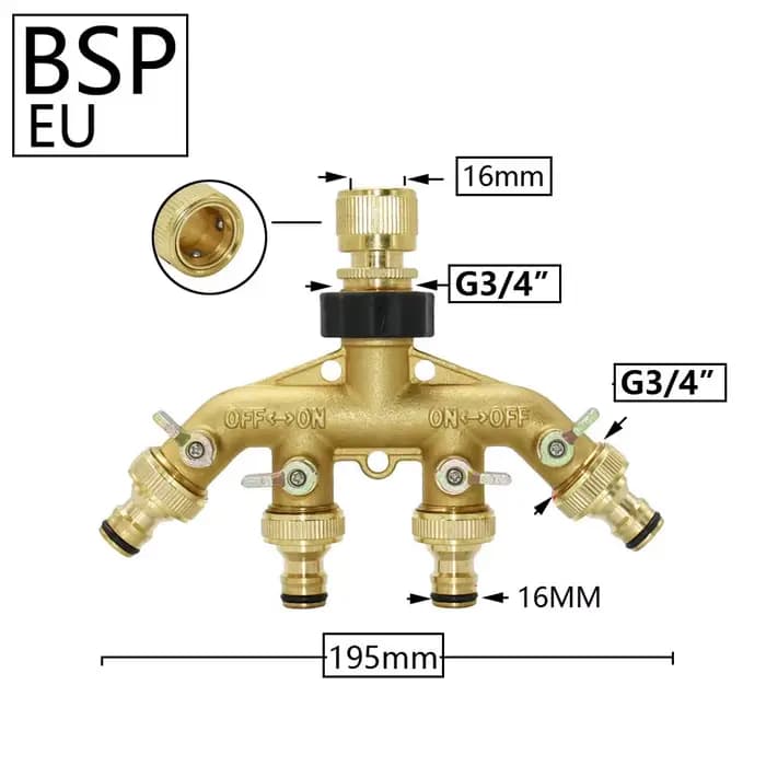 Séparateur d'eau pour tuyau d'arrosage, filetage 3/4 ", en laiton, robinet de jardin à 2/4 voies, Va