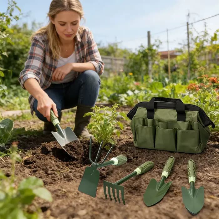 Ensemble de 5 outils de jardin comprenant une pelle