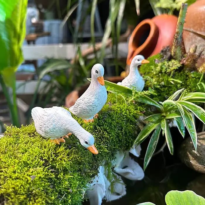 Nouveau lot de 3 pots de fleurs hydroponiques en forme de canard blanc mignon, statue rétro en résin