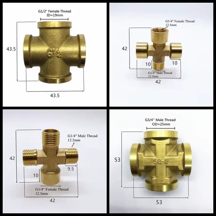 Connecteur de tuyau en laiton croisé 1/2 "3/8", filetage mâle femelle, raccord en cuivre, Joint bout
