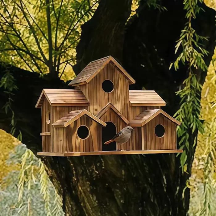Nichoir en bois rustique grand format à plusieurs trous
