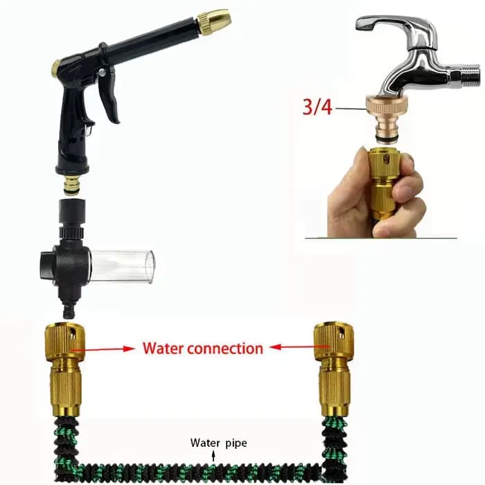 Tuyau d'eau de jardin 25/150 pieds, connecteur métallique extensible, bobine TPE haute pression, tuy