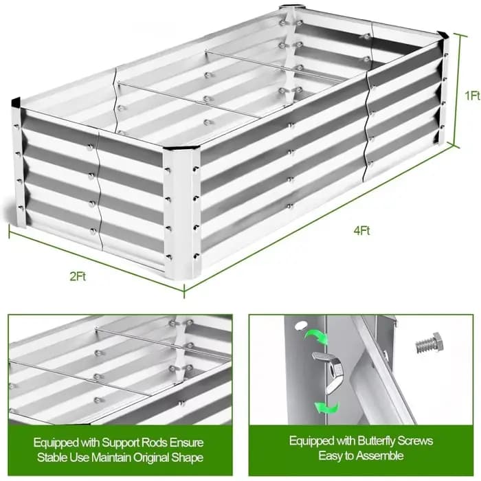 Kit de jardinière en acier galvanisé 4x2x1 pieds, grande jardinière sans fond pour jardinage et plantation en extérieur