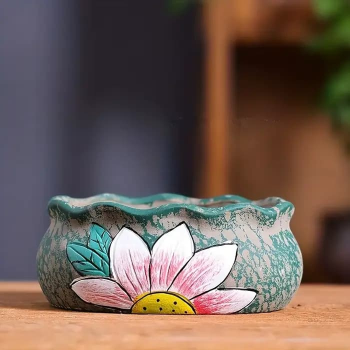 Pot de fleur succulent peint à la main en céramique, grand diamètre de trou, blcéramique créative, cadeau pour les amateurs de jardin