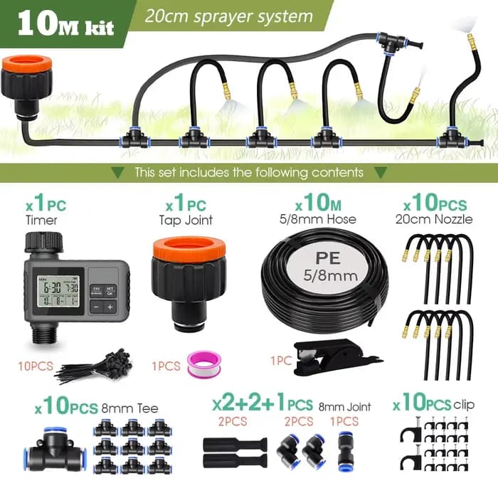 Système de refroidissement par brumisation avec minuterie programmable pour jardin 360 ° Buse de b