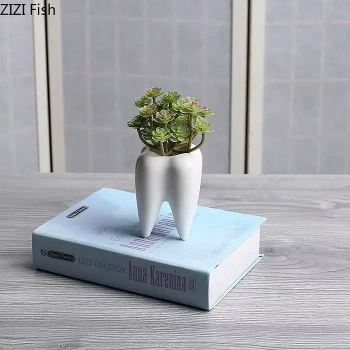 Pot de fleur en céramique en forme de dent, Vase de fleur, Pots succulents, fournitures de jardin, P