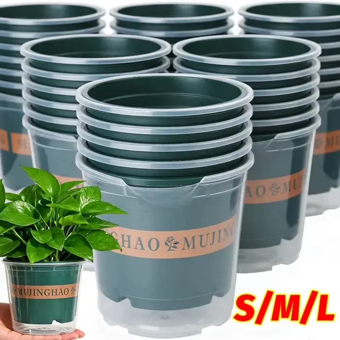 Pots de plantes verts transparents avec trou de drainage