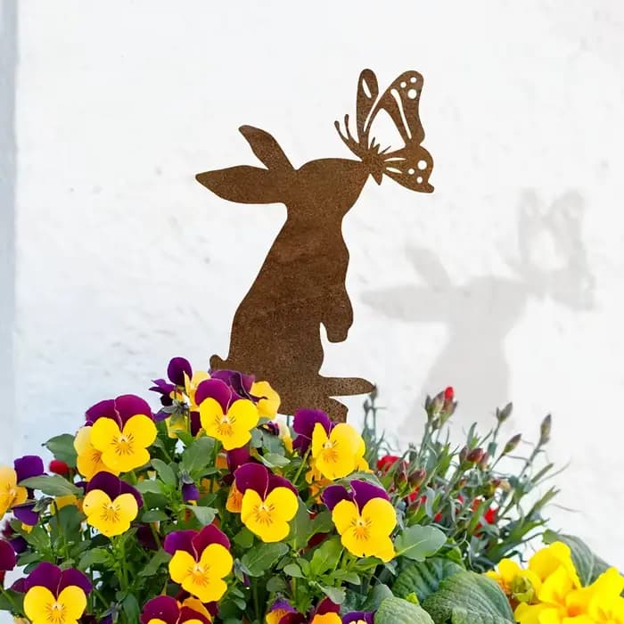 Décoration de jardin en métal rustique en forme de lapin - Charmante